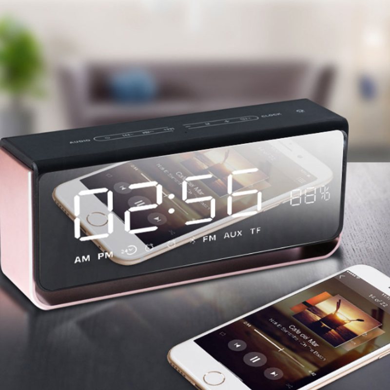 Bezprzewodowy Wyświetlacz Led Zegar Obsługa Dźwięku Bluetooth Karta Tf Fm Touch Lampka Nocna Hotel Podwójny Budzik Głośnik Połączenie W Trybie Głośnomówiącym