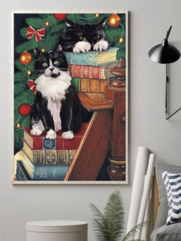 Boże Narodzenie Koty Płótnie Malarstwo Unframed Wall Art Canvas Salon Wystrój Domu