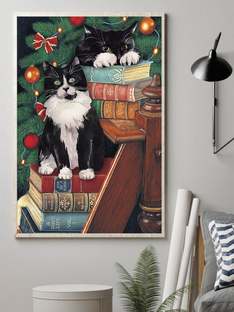 Boże Narodzenie Koty Płótnie Malarstwo Unframed Wall Art Canvas Salon Wystrój Domu