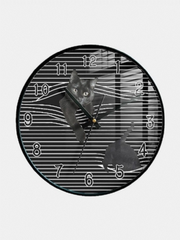 Cat Print Pattern Zegar Ścienny Dekoracyjny Kryty Kwarcowy Analogowy Hang Clock Łatwe Do Odczytania Zegary