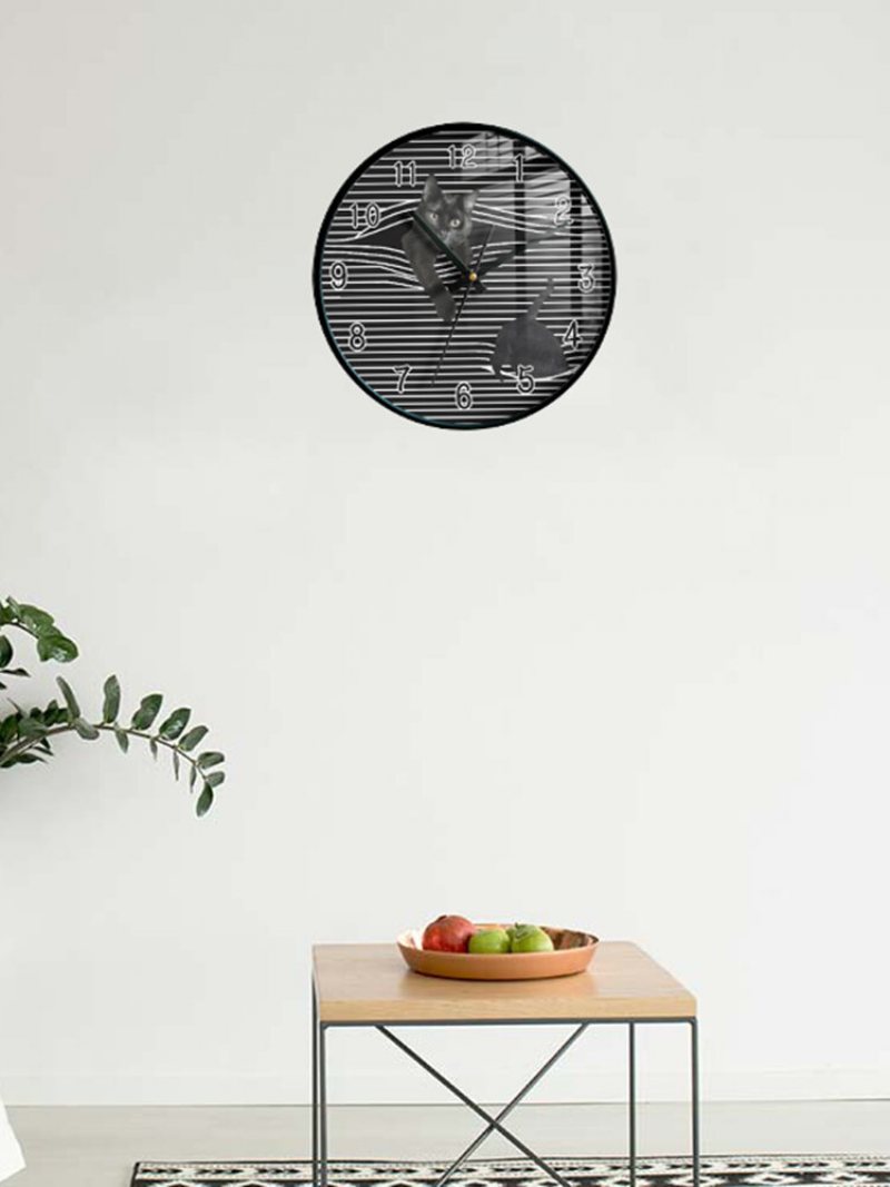 Cat Print Pattern Zegar Ścienny Dekoracyjny Kryty Kwarcowy Analogowy Hang Clock Łatwe Do Odczytania Zegary