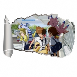 Cyfrowy Potwór Tri Anime Naklejka Ścienna 3d Nostalgiczna Japońska Do Sypialni Pcv