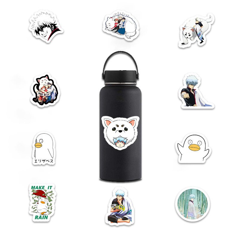 Gintama Naklejki Na Laptopa 50 Sztuk Opakowanie Moda Anime Butelka Wody Bagaż Deskorolka Naklejka Dla Dzieci Nastolatek Fajna Winylowa Tablica Naścienna Dla Dziewczyny Walizka Podróżna Telefon Notebook Kask Rower