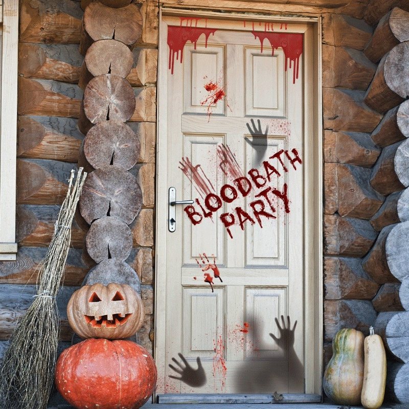 Halloweenowe Naklejki Ścienne Horror Drzwi Okno Szklana Dekoracja Odcisk Krwi Diabeł