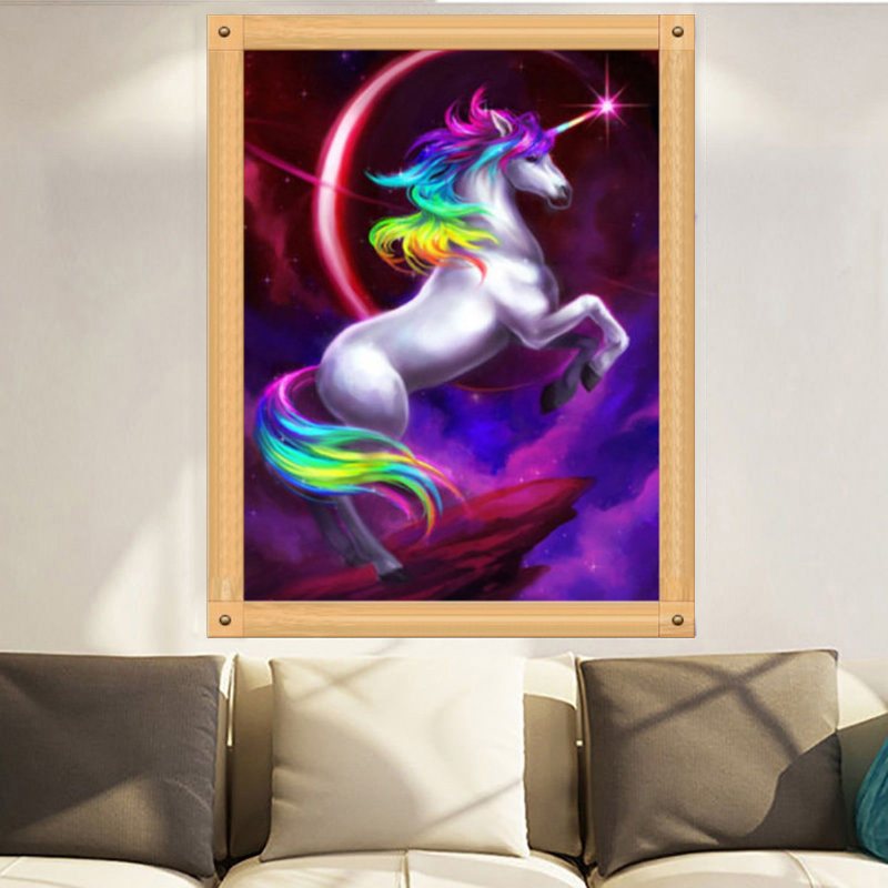 Jednorożec Diy 5d Diament Haft Malarstwo Cross Stitch Craft Salon Wystrój Domu