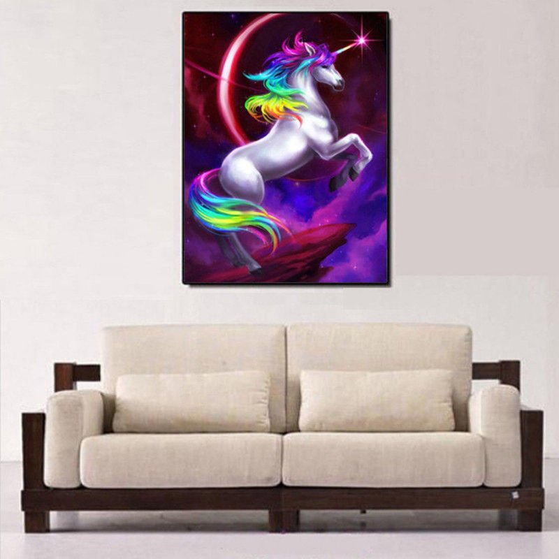 Jednorożec Diy 5d Diament Haft Malarstwo Cross Stitch Craft Salon Wystrój Domu
