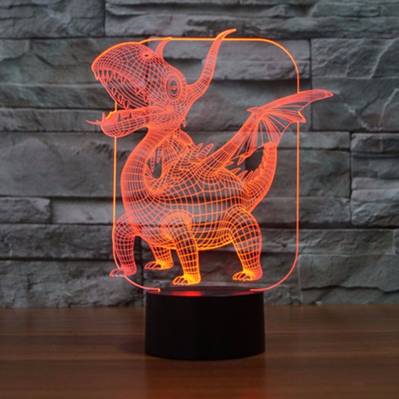 Pterozaur 3d Led Iluzja Lampka Nocna 7 Zmiana Koloru Przełącznik Dotykowy Lampa Biurkowa