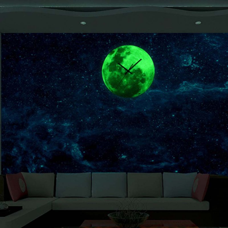 Świecący Zegar Ścienny - Kreatywny Okrągły Z Księżycem I Planetą