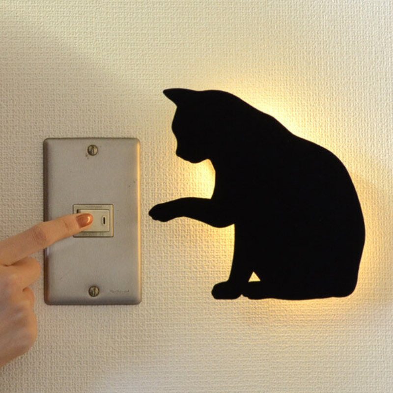 Słodki Kociak Akrylowy Kinkiet Kontrola Dźwięku Lampa Led Lampka Nocna Do Salonu