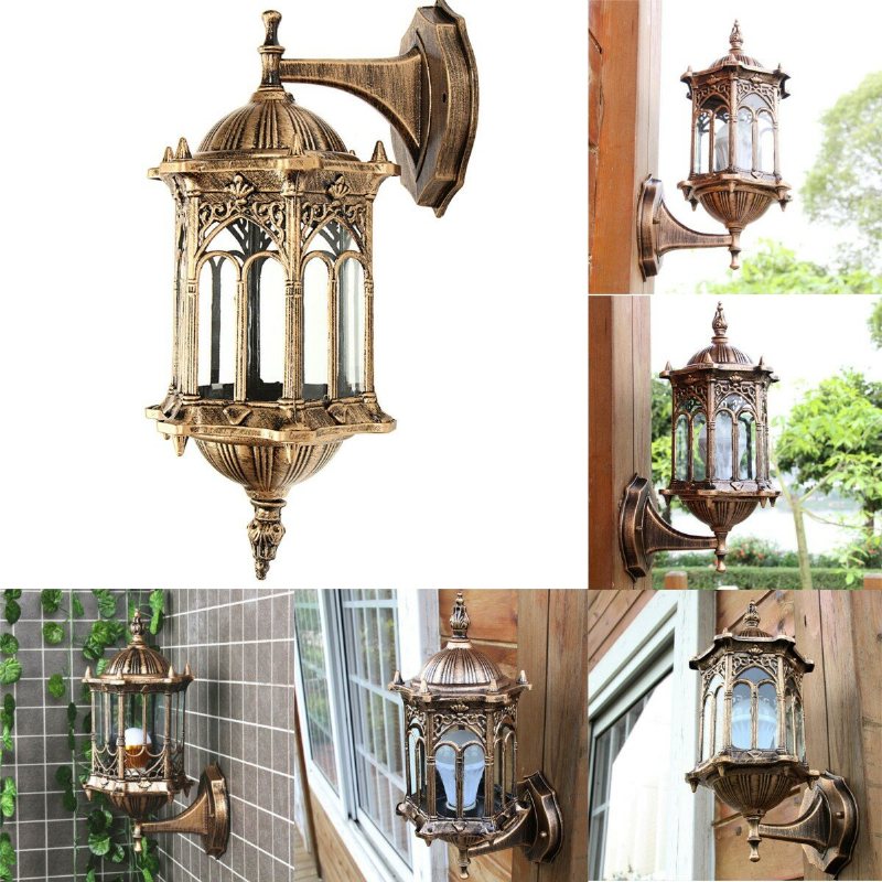 Zewnętrzna Brązowa Antyczna Oprawa Ścienna Aluminiowa Szklana Latarnia Lampa Ogrodowa