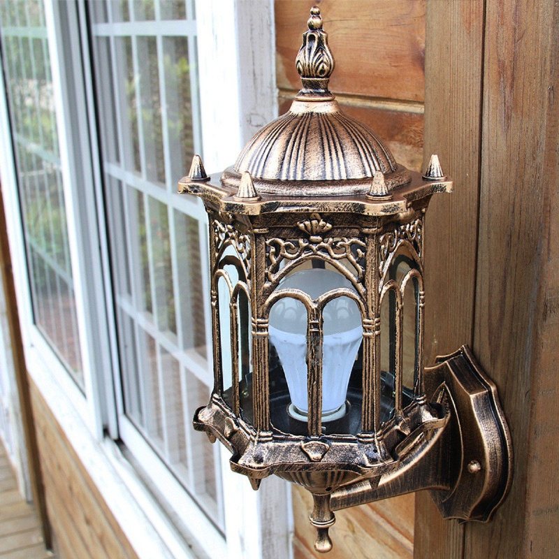 Zewnętrzna Brązowa Antyczna Oprawa Ścienna Aluminiowa Szklana Latarnia Lampa Ogrodowa