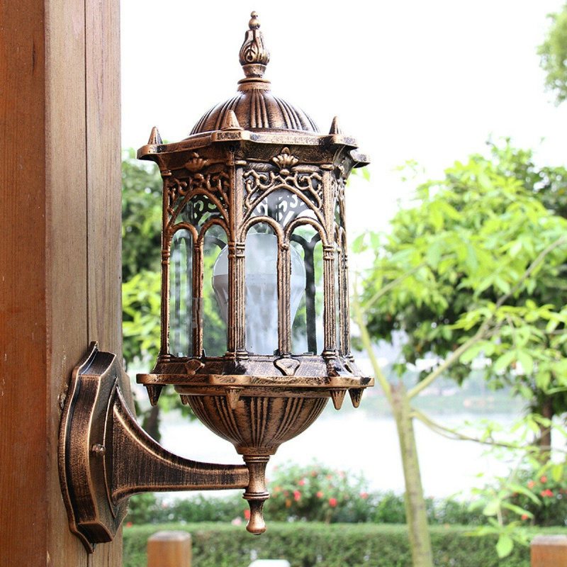 Zewnętrzna Brązowa Antyczna Oprawa Ścienna Aluminiowa Szklana Latarnia Lampa Ogrodowa