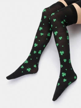 Kobiety Bawełniane Koniczyny Wzór St. Patrick's Day Party Moda Na Świeżym Powietrzu Pończochy Podkolanówki