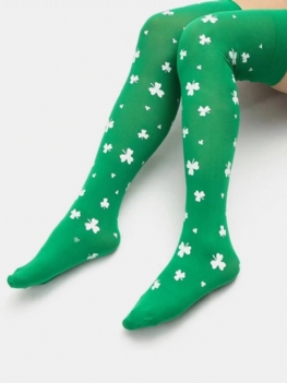 Kobiety Bawełniane Koniczyny Wzór St. Patrick's Day Party Moda Na Świeżym Powietrzu Pończochy Podkolanówki