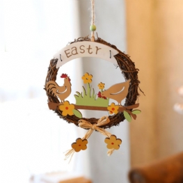 Wieniec Wielkanocny Wood Bunny Chicks Jajka Dekoracje Wiszące Na Drzwi Wisiorek Rekwizyty