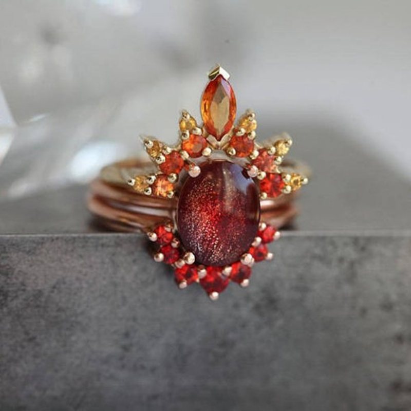 3 Sztuk / Zestaw Stylowe Kobiety Pierścionki Do Układania W Stos Ruby Crystal Flower Charm Czeski Pierścionków Dla Kobiet