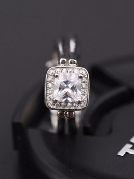 Dwustronny Pierścionek Z Cyrkonią S925 Silver Sweet Square