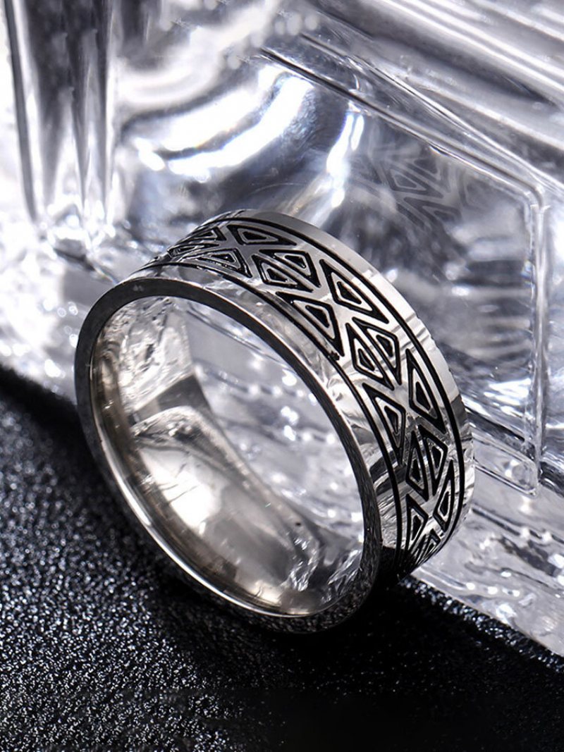 Jassy 1 Szt. 8mm Trójkątny Wzór Ze Stali Tytanowej Moda Retro Męska Pierścionek