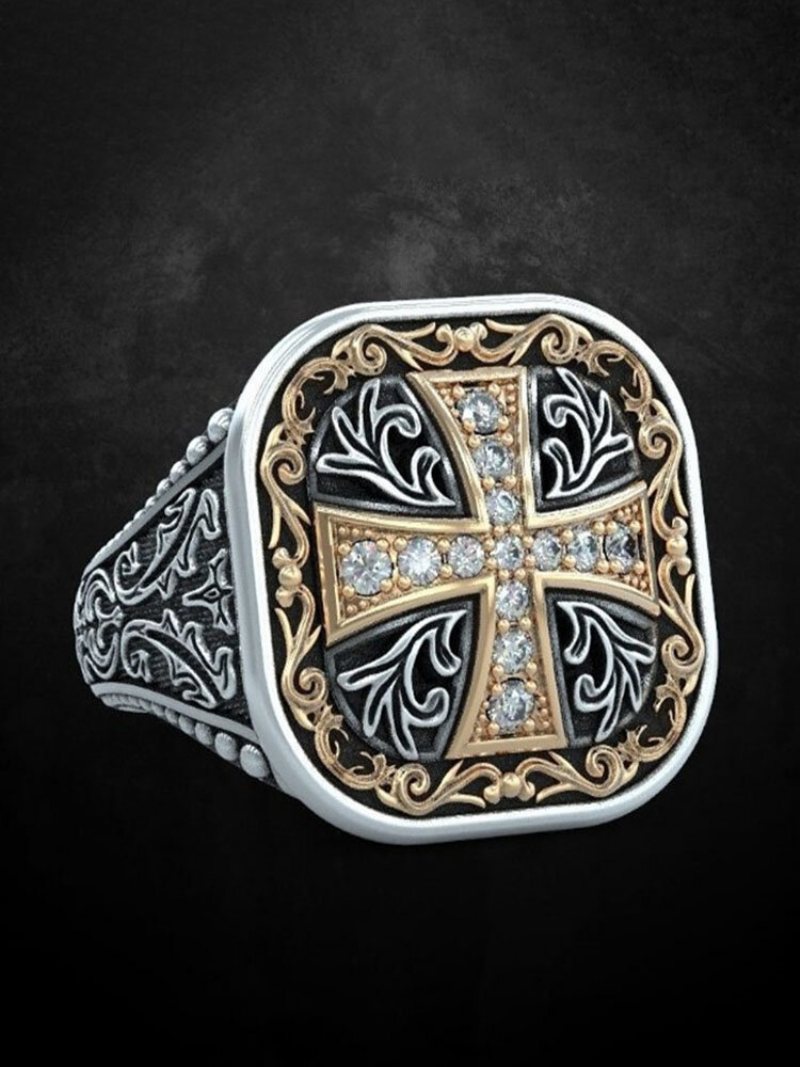 Jassy 1 Szt. Metalowa Moda Retro Krzyż Rhinestone Dominujący Męski Pierścionek