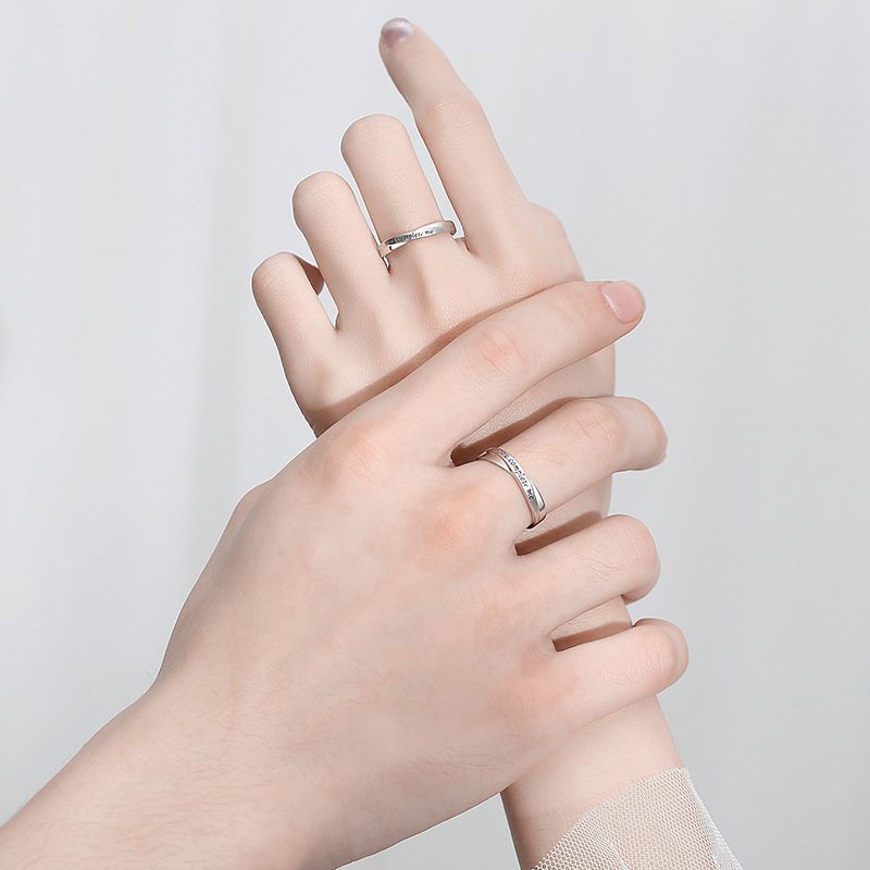 Pierścionki Dla Par 925 Sterling Silver Fashion Ins Style Open Simple Pamiątkowy Pierścionek Dla Mężczyzn I Kobiet