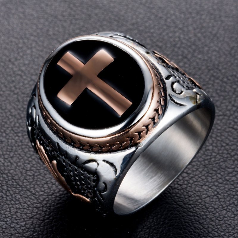 Punk Złoty Pierścionek Krzyż Ze Stali Nierdzewnej Ręka Boga Kształt Rock Biker Finger Ring Dla Mężczyzn Prezent