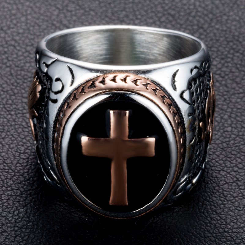 Punk Złoty Pierścionek Krzyż Ze Stali Nierdzewnej Ręka Boga Kształt Rock Biker Finger Ring Dla Mężczyzn Prezent