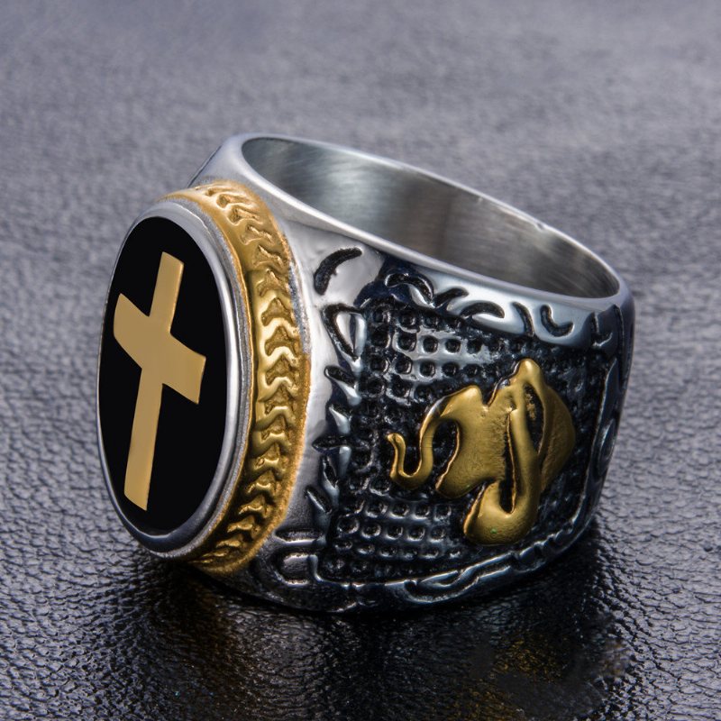 Punk Złoty Pierścionek Krzyż Ze Stali Nierdzewnej Ręka Boga Kształt Rock Biker Finger Ring Dla Mężczyzn Prezent