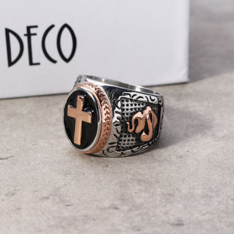 Punk Złoty Pierścionek Krzyż Ze Stali Nierdzewnej Ręka Boga Kształt Rock Biker Finger Ring Dla Mężczyzn Prezent