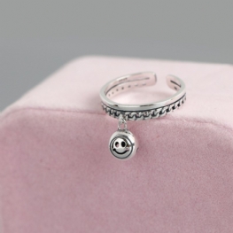 Regulowany Pierścionek Z Buźką Ze Srebra Próby 925 Sterling Happy Face