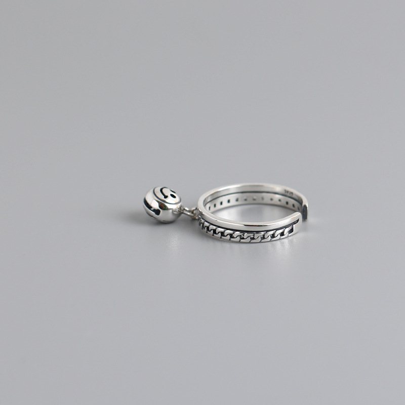 Regulowany Pierścionek Z Buźką Ze Srebra Próby 925 Sterling Happy Face