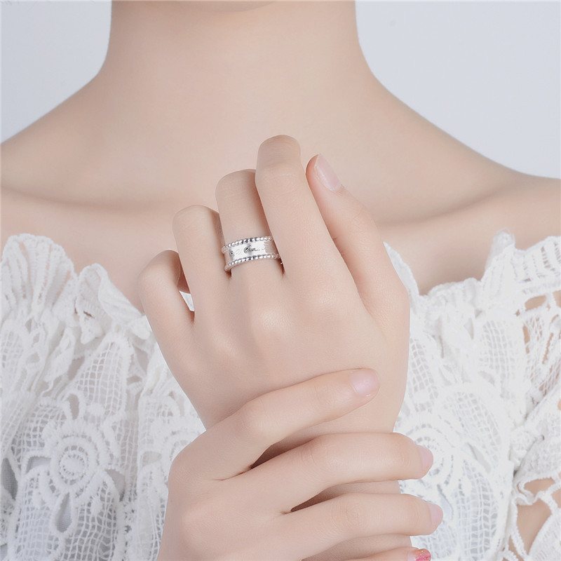 S925 Sterling Silver Vintage Alfabet Angielski Tajski Srebrny Pierścionek Chic Style Round Bead Ring