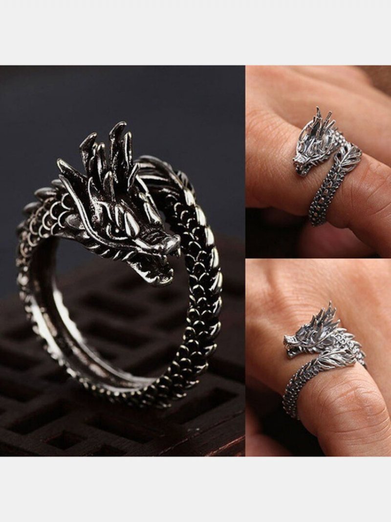 Vintage Animal Shape Men Ring Regulowany Otwarty Dragon Biżuteria Prezent