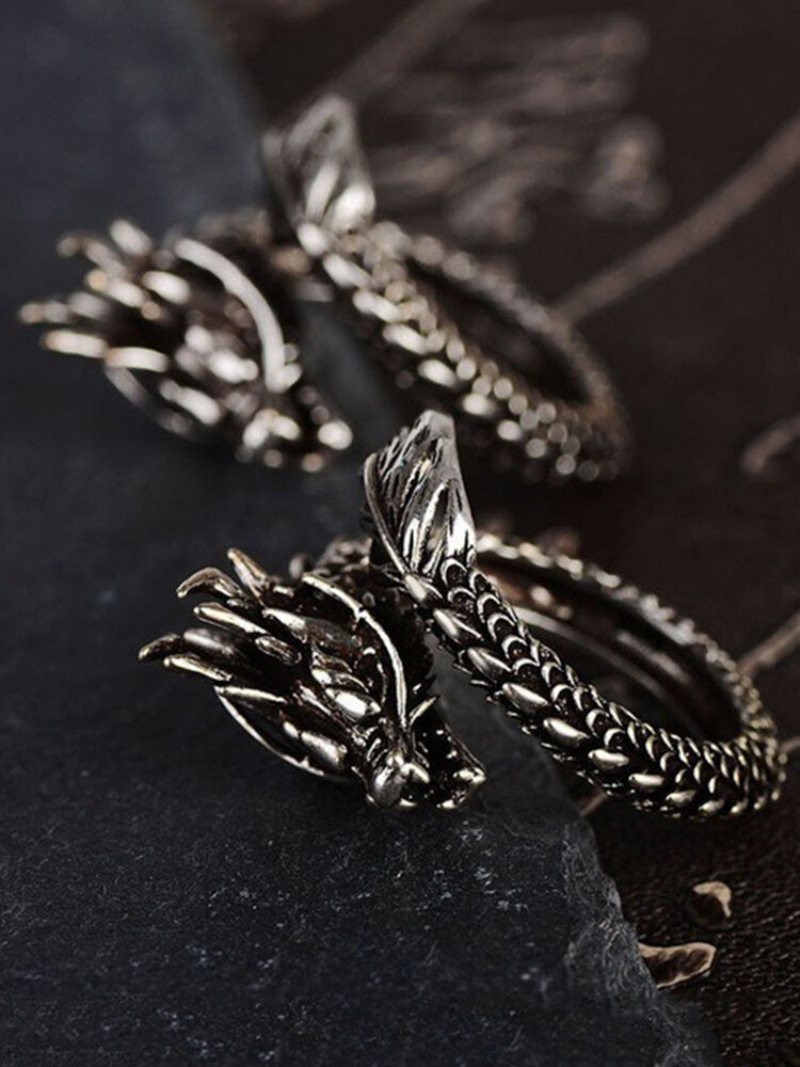 Vintage Animal Shape Men Ring Regulowany Otwarty Dragon Biżuteria Prezent