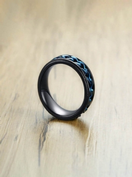 Vintage Finger Rings Niebieski Łańcuszek Ze Stali Nierdzewnej Ip Czarne Poszycie Pierścionki Biżuteria Dla Mężczyzn