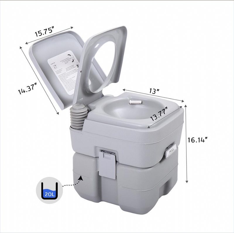 5.3 Galona 20 L Flush Outdoor Indoor Travel Camping Przenośna Toaleta Do Samochodu Łódź Caravan Campsite Hospitalgray