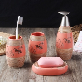 Kreatywna Linia Do Rysowania Ręcznego Styl Vintage Ceramiczny 4 Szt. Zestaw Przyborów Łazienkowych Akcesoria Kubek Do Zębów Uchwyt Na Szczoteczki Do Mydelniczka Balsam Butelka