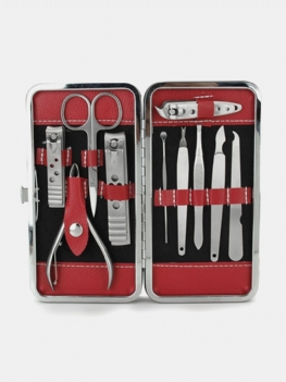 10 W 1 Zestaw Do Obcinania Paznokci Ze Stali Nierdzewnej Manicure Pedicure Ear Pickwith Red Case