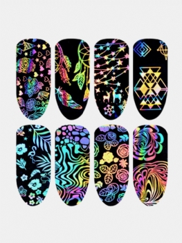 Holograficzna Laserowa Folia Do Paznokci Xmas Geometryczny Kwiat Róży Sliver Star Nails Art Transfer Sticker