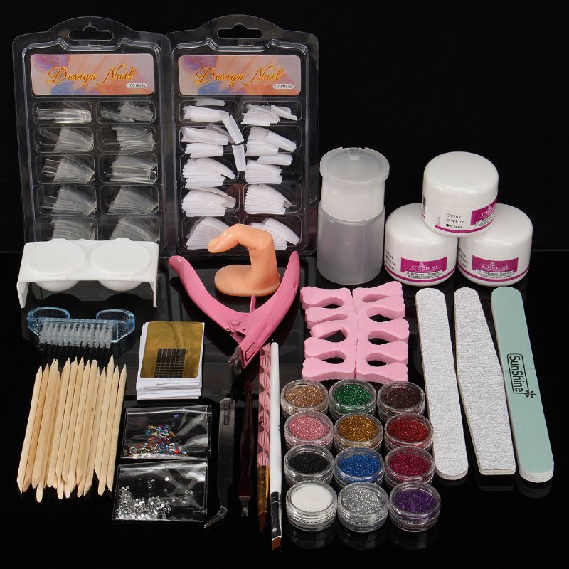 Proszek Akrylowy Glitter Nail Art Tools Kit Nails Brush Fałszywy Zestaw Pompek Do Palców