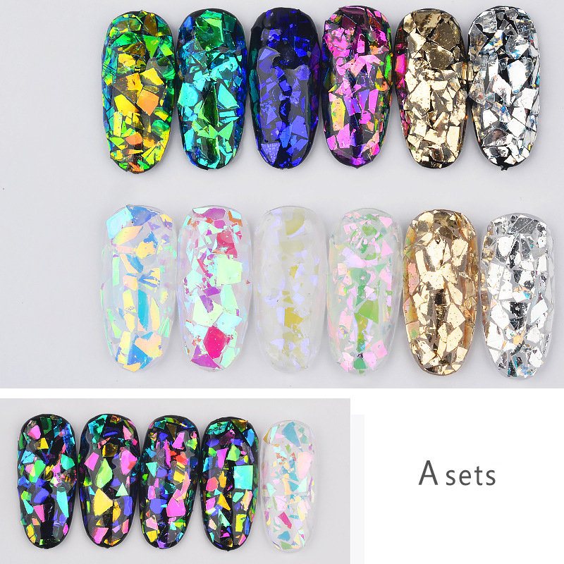 Szklane Brokatowe Cekiny Do Paznokci Zestaw Aurora Shimmer Ozdoba Do 6 Sztuk 3d Nail Diy Art Decoration