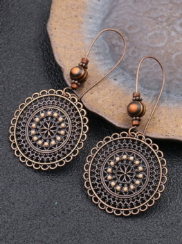 Alloy Retro Fashion Round Flower Rhinestone Drewniane Koraliki Kolczyki W Stylu Etnicznym