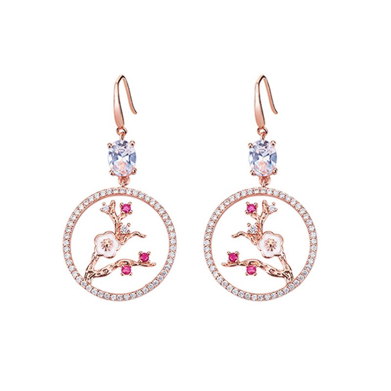 Caromay Palace Style Plum Blossom Kolczyki Trendy Plume Tassel Hoops Dla Kobiet Kwiat Wiszące Z Asymetrycznym Wzorem