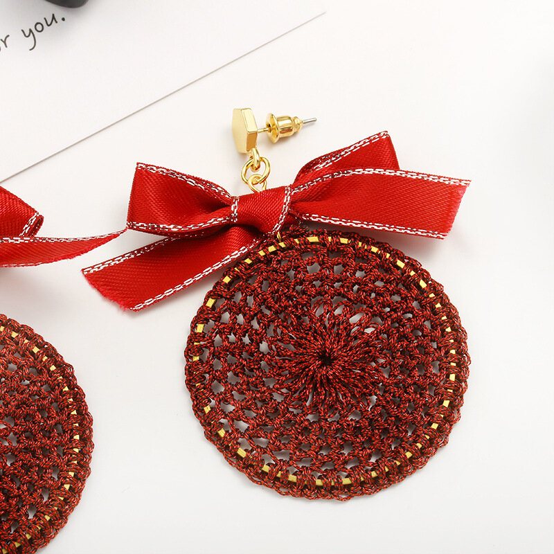 Etniczne Bowknot Okrągły Talerz Urok Dynda Kolczyki Pleciony Vintage Piercing Dla Kobiet