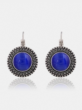 Etniczne Opal Dangle Kolczyki Rzeźbione Vintage Tybetańskie Srebrne Czeskie Kryształowe Dla Kobiet