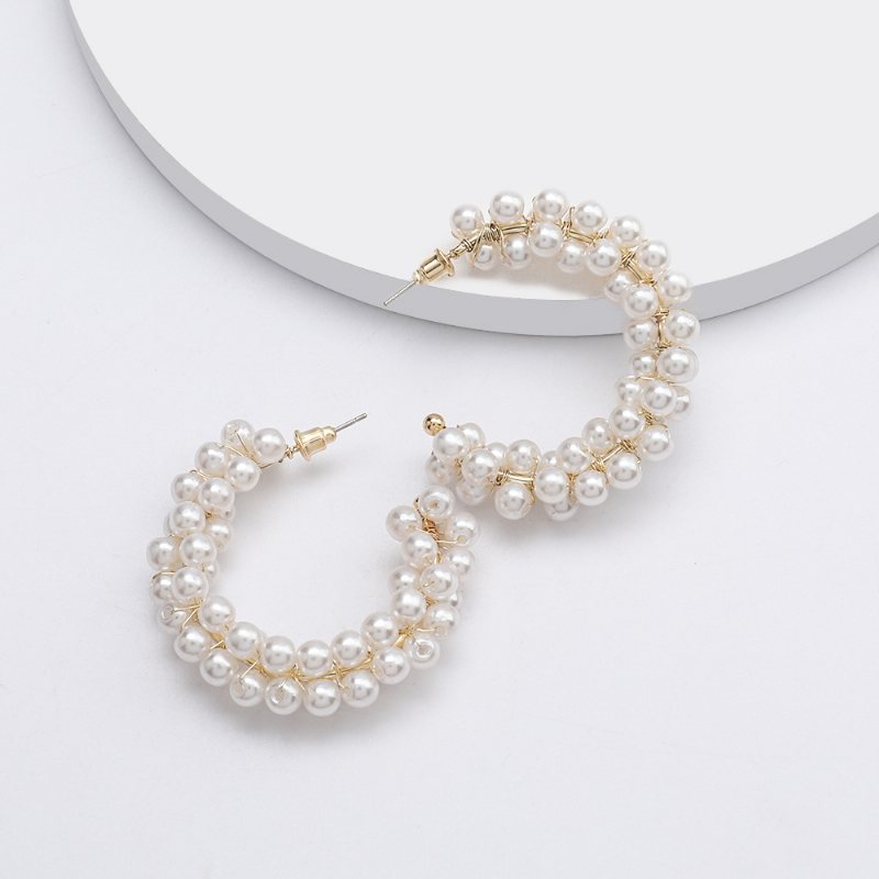 Kolczyki Big Circle White Pearl Hoop Dla Kobiet