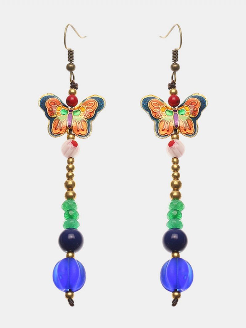 Kolczyki Etniczne Dla Kobiet Butterfly Agate Retro Tassel