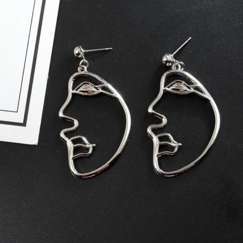 Modne Kolczyki Do Uszu Hollow Half Face Alloy Silver Gold Biżuteria Ucha Dla Kobiet
