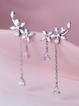 Modny Pięciopłatkowy Kształt Kwiatu Inkrustowany Chwostem Z Kryształu Górskiego 925 Sterling Silver Ear Row Kolczyki