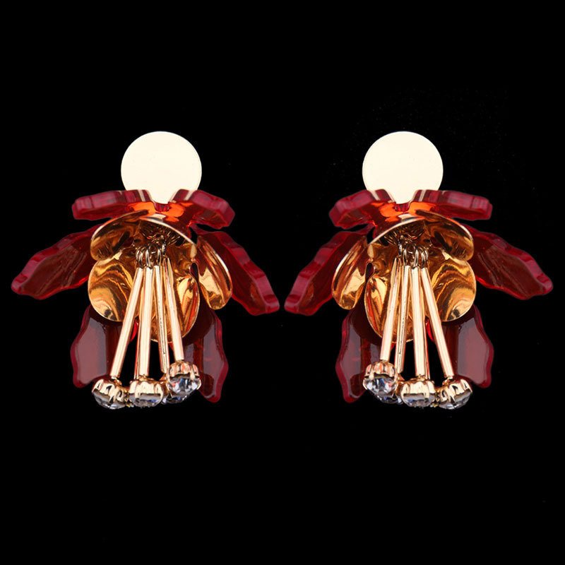 Oświadczenie Dangle Kolczyki Rhinestone Flower Tassel Piercing Stud Żyrandol Dla Kobiet