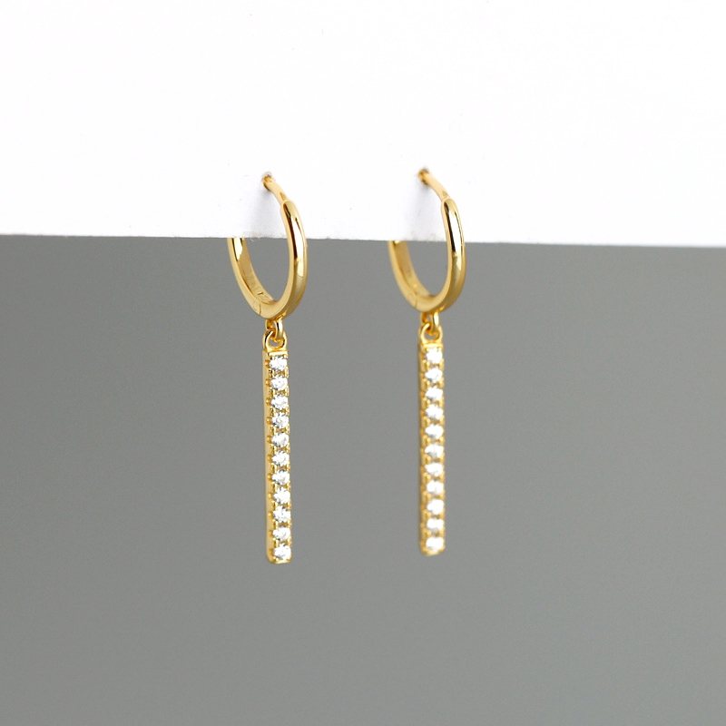 Pozłacane Srebro 925 Cz Pave Bar Drop Kolczyki Hoop